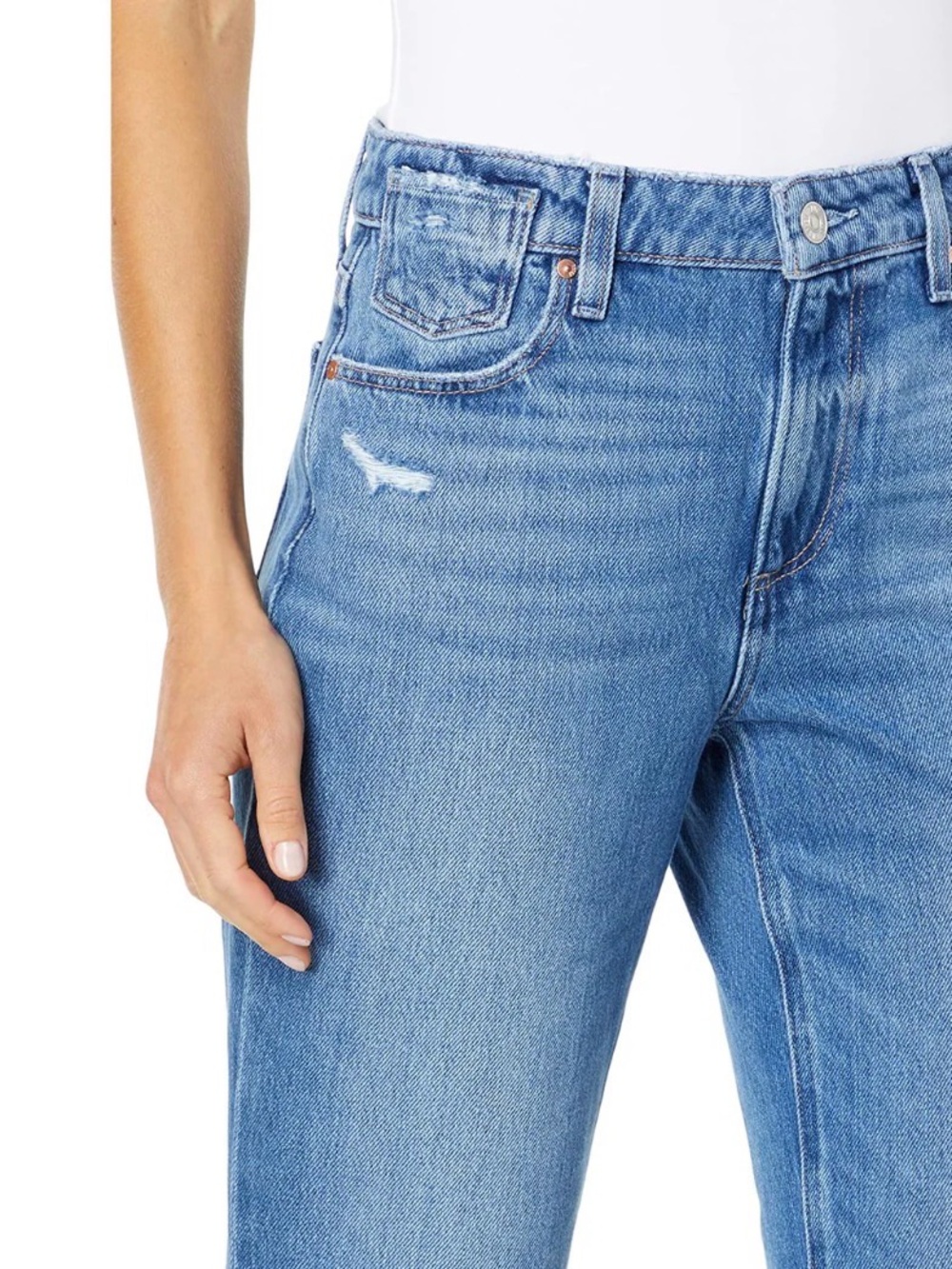 Paige Noella Azalea Blue Straight Leg Jeans 26 Mid Rise Relaxed Distressed Ankle - Picture 3 of 10